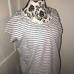 EUC- white/slate blue striped blouse
